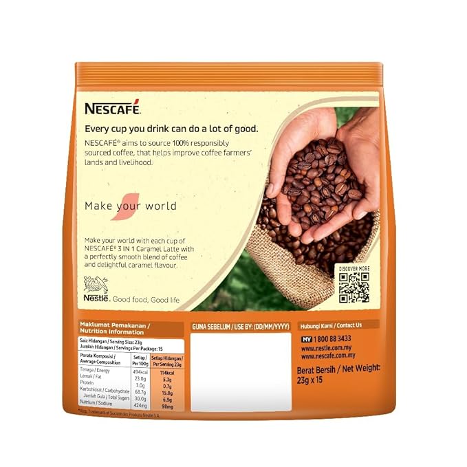 Nescafe 3 in 1 CARAMEL Coffee Latte - Instant Coffee Packets - Single Serve Flavored Coffee Mix