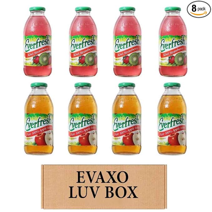 LUV BOX- variety Everfresh Juice 16 oz. pack of 8 Everfresh Kiwi Strawberry Everfresh 100% Apple Juice. by evaxo