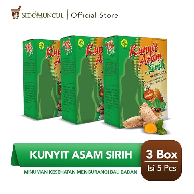 Sidomuncul Kunyit Asam Sirih Indonesian Health Drink 5 cups (Pack of 3)