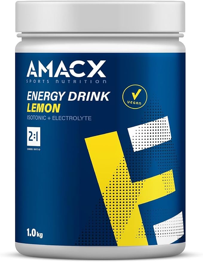 Amacx Energy Drink Powder for Endurance Athletes – 1kg – Isotonic Sports Drink + Electrolytes Powder Drink Mix – Maltodextrin (Glucose) + Fructose Without Artificial Additives – Lemon