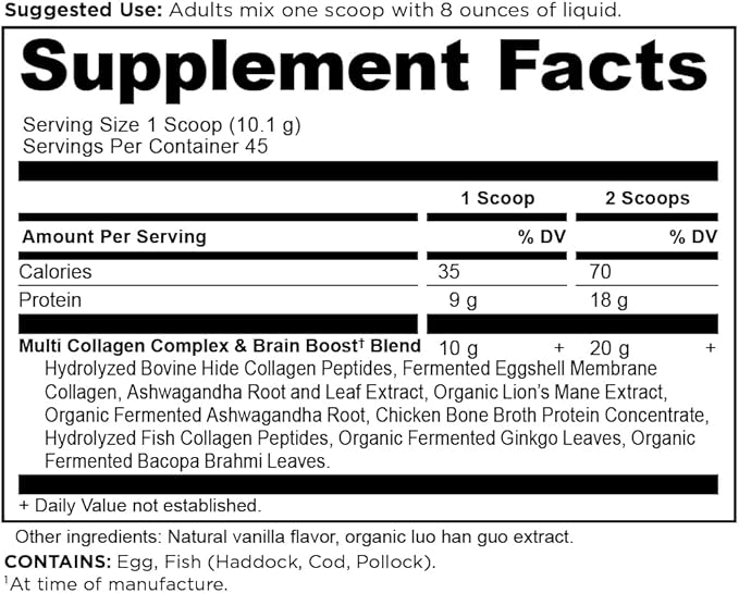 Ancient Nutrition Collagen Powder Protein Multi Collagen Protein Hydrolyzed Collagen Peptides Supports Skin and Nails Joint Supplement (Brain Boost 45 Servings)