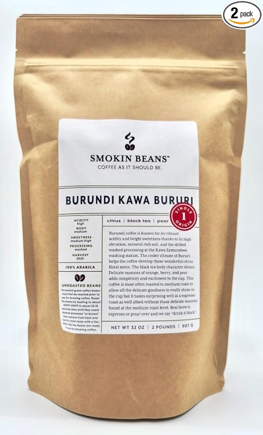 2-Pound Burundi Unroasted Green Arabica Coffee Beans Fresh Current Crop Specialty Grade Roast the Beans Yourself at Home on Your Roasting Equipment Prior to Using for Brewing Coffee