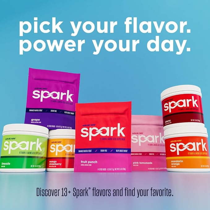 AdvoCare Spark - Energy Drink Mix - Vitamin &amp Amino Acid Supplement - Supports Energy &amp Focus* - Portable Immune Support* - Sugar-Free - Mandarin Orange 14 Stick Packs (3.5 oz)