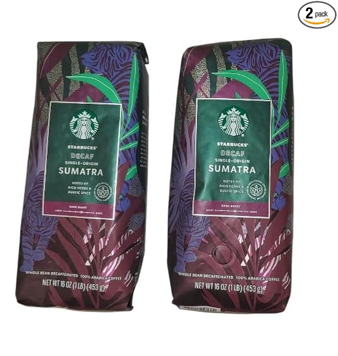Starbucks Whole Bean Coffee Decaf Sumatra 16-Ounce Bags (Pack of 2)