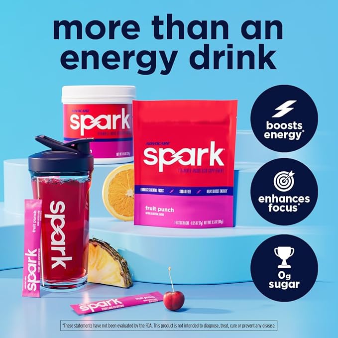 AdvoCare Spark - Energy Drink Mix - Vitamin &amp Amino Acid Supplement - Supports Energy &amp Focus - Portable Immune Support - Sugar-Free - Fruit Punch (10.5 oz)