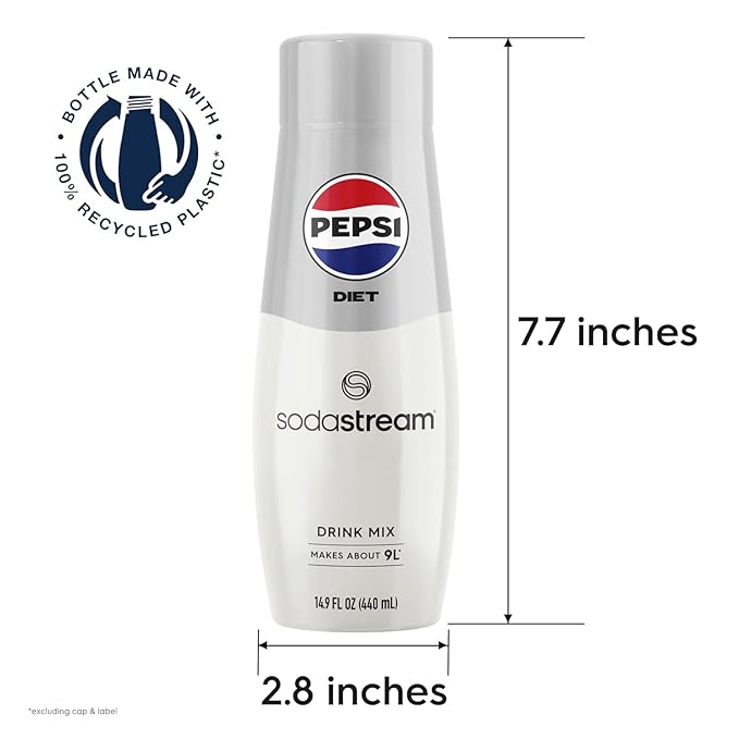SodaStream - Diet Pepsi Beverage Mix Diet Flavor for SodaStream Turns 9.5 Gallons of Sparkling Water into Diet Pepsi Light Crisp and Refreshing with Zero Calories 14.9 Fl Oz Pack of 4