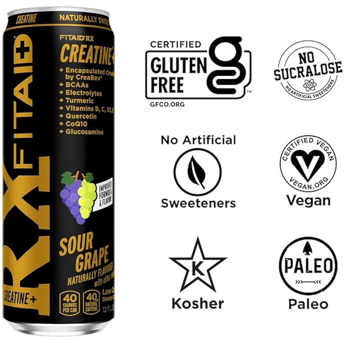 LIFEAID FITAID RX Recovery Blend Plus Creatine BCAAs Glucosamine Turmeric B-Complex Electrolytes 100% Clean Paleo Vegan and Gluten-Free 12 Fl Oz. cans (Pack of 24)