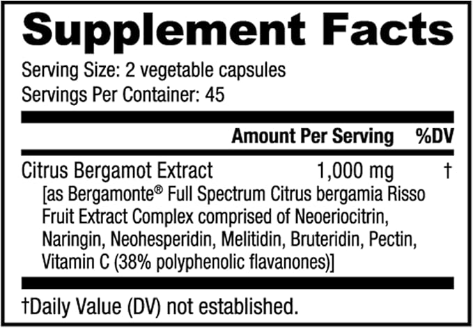 NutraBio Citrus Bergamot Bergamonte Extract Supplement 1000mg - May Help Promote Cardiovascular Health and Wellness 90 Capsules