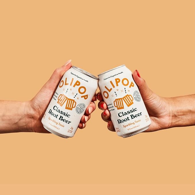 OLIPOP Prebiotic Soda Pop Classic Root Beer A New Kind of Soda Packed with Prebiotics Fiber and Botanicals Gluten Free GMO Free 12oz (12-Cans)