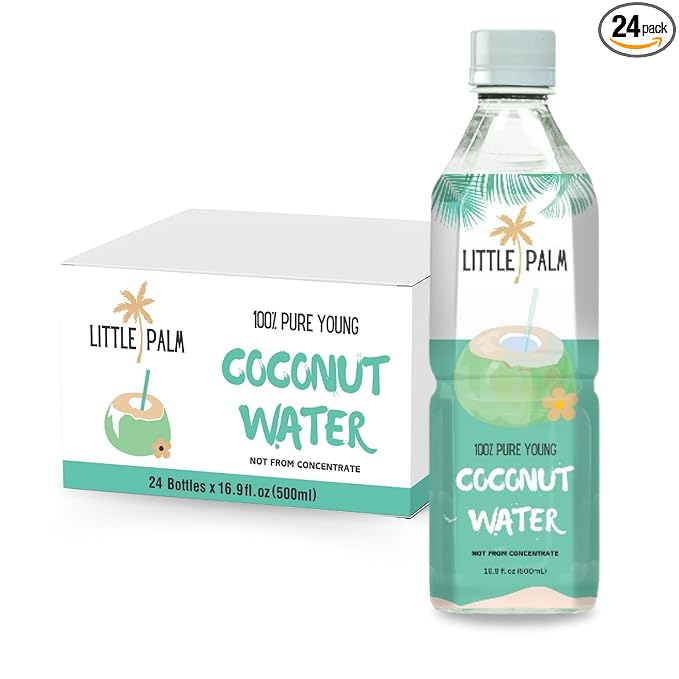 Little Palm - Pure Coconut Water Made from Young Coconuts No Sugar Added Non-GMO Natural Hydration Electrolytes 16.9 fl oz (24-Pack Original)