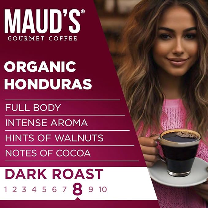 Maud's Organic Honduran Coffee Pods 50 ct Single Origin Honduran Dark Roast Coffee in Single Serve Pods – 100% Arabica Coffee Compatible with Keurig K Cups Maker