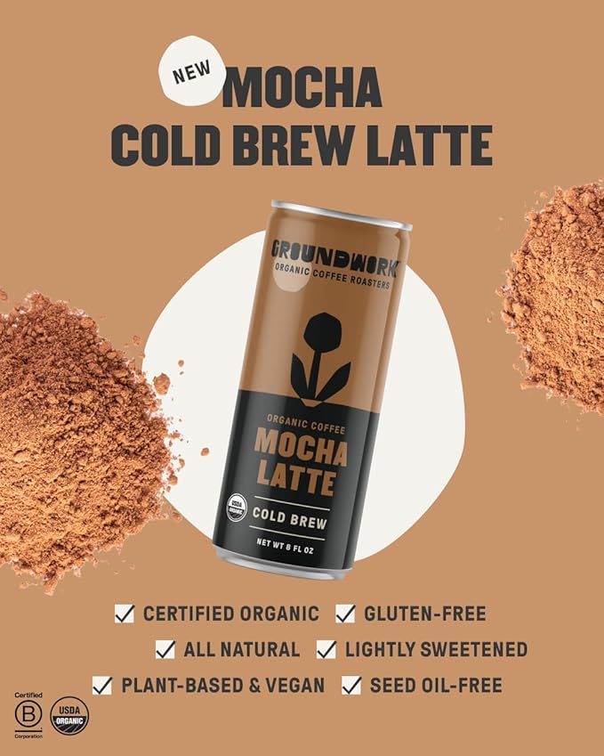 Groundwork Organic Coffee - Mocha Cold Brew Latte - 8 FL Oz Cans (12 Pack)