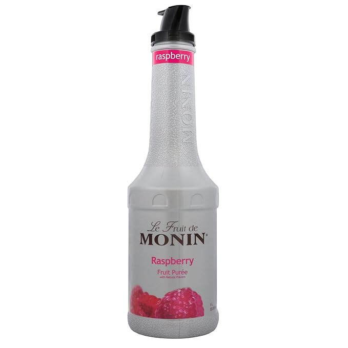 Monin - Raspberry Purée Rich Berry Flavor Great for Teas Sodas Cocktails &amp More Natural Flavors No Artificial Sweeteners or Ingredients Gluten-Free Vegan Non-GMO Clean Label (1 Liter)