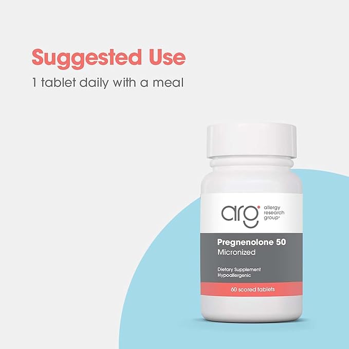 Allergy Research Group ARG Pregnenolone 50 mg - Micronized Hormone Precursor Support - Highly Bioavailable - Hypoallergenic - 60 Servings - 60 Scored Tablets