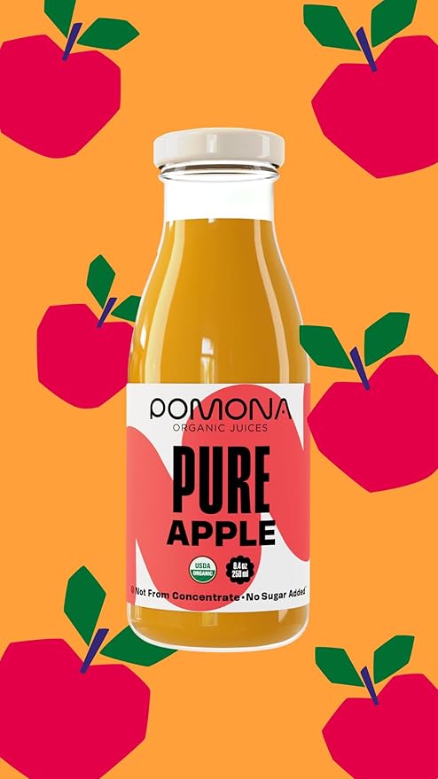 Pomona Organic Apple Juice (Pack of 12) Cold Pressed USDA Organic Juices Apples And Lemon Juice No Added Sugar Not From Concentrate Vegan Kosher Non GMO Pasteurized 8.4 Oz Glass Bottles