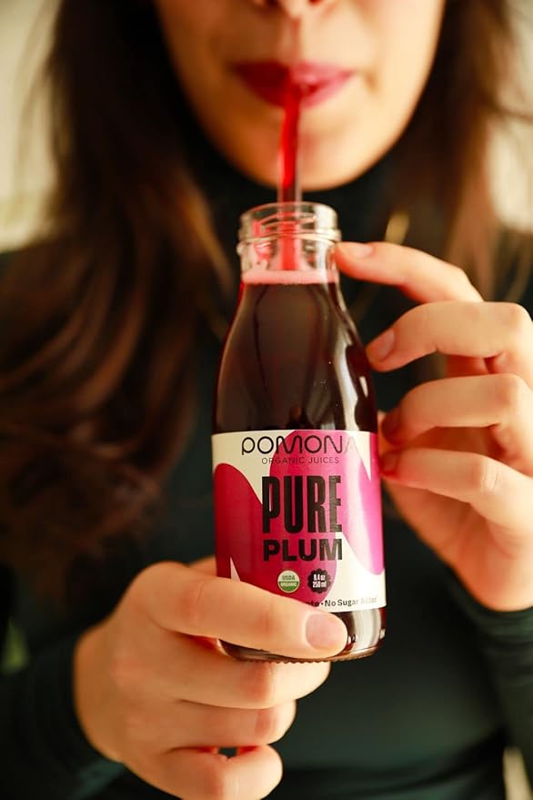 Pomona Organic Plum Juice (Pack of 12) Cold Pressed USDA Organic Juices 100% Plums No Added Sugar Not From Concentrate Vegan Kosher Non GMO Pasteurized 8.4 oz Glass Bottles