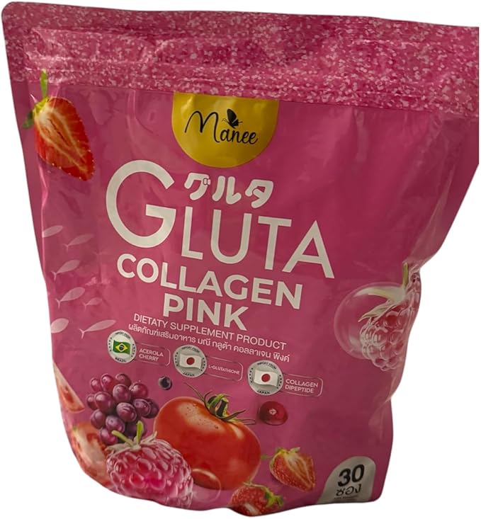 Manee Gluta Collagen Pink Dietary Supplement Mixed Berry Flavor 300g 30 Sachets