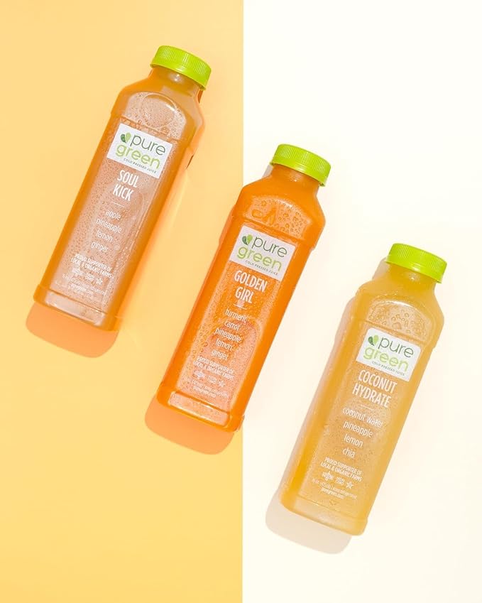 Pure Green Cold Pressed Juice - Variety Pack - Fresh Functional Blend Natural Gluten Free Non-GMO No Artificial Colors or Flavors - Made from Real Fruits &amp Veggies - 16oz (12 Pack)