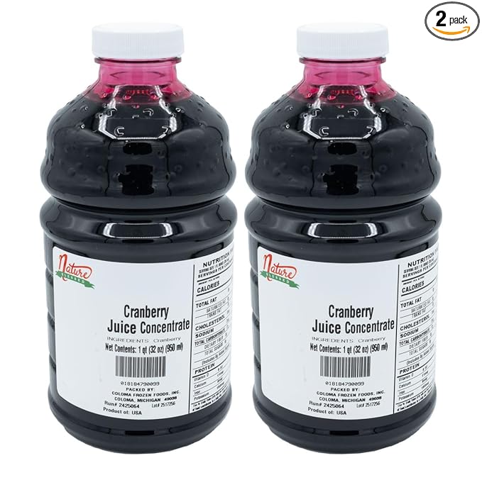 Nature Blessed 100% Pure Cranberry Fruit Juice Concentrate - 2 Quarts (2/32 fl oz bottles) Applications: Home Wine Making Brewing Distilling Hard Cider Smoothies