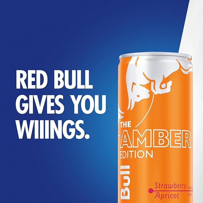 Red Bull Amber Edition Energy Drink Strawberry Apricot with 80mg Caffeine plus Taurine &amp B Vitamins 8.4 Fl Oz Pack of 12 Cans