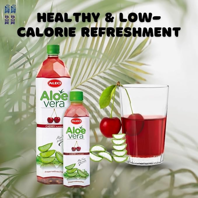 ALEO 1.5L Premium Cherry Aloe Vera Drink - Natural No Preservatives No Artificial Colors Superior Taste Award 2025