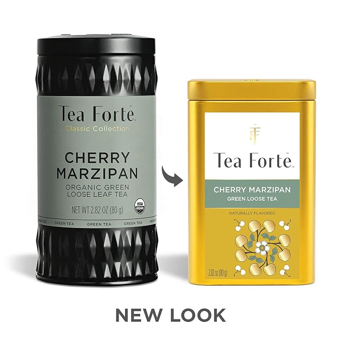 Tea Forte Cherry Marzipan Premium Loose Leaf Caffeinated Green Tea Blend Canister Makes 35-50 Cups