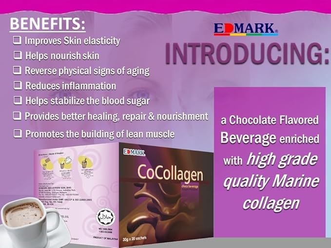 EDMARK COCOLLAGEN Flavored Powder | Marine Collagen w/ Natural Extracts | Supports Skin Elasticity Hydration &amp Radiance | Nutrient-Rich Beverage for Daily Wellness Glow &amp Beauty | 30g x 20 S