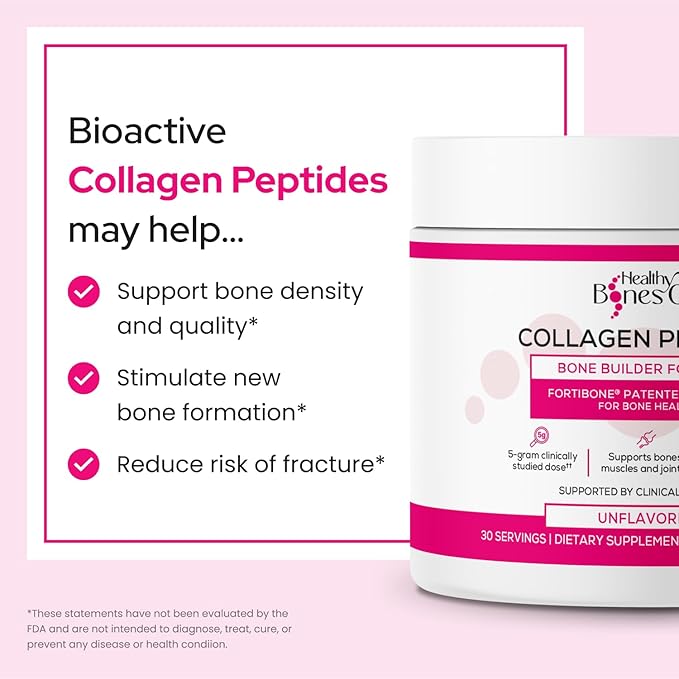 FORTIBONE Collagen Peptides Essential Bone Builder Hydrolyzed Collagen Powder for Women &amp Men Clinically-Supported for Bone Strength &amp Density Gluten Free &amp Dairy Free - Unflavored (30 S