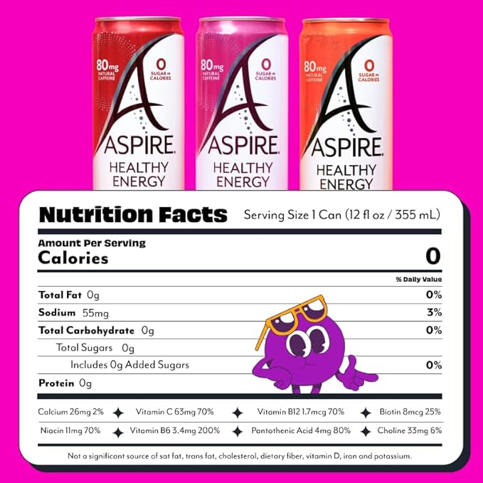 ASPIRE® Classics Variety Pack Healthy Energy Drink 80mg Natural Caffeine Zero Sugar No Carbs Keto Friendly 12 Pack Green Tea Sugar Free Drink Low Caffeine Zero Calorie