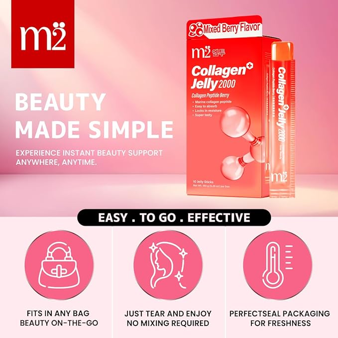 m2 Jelly Super Korean Collagen Jellies Stick – Korean Collagen Sticks Supplement for Women Cutting Gel Style Beauty &amp Wellness Support Jelly Daily Boost Stick Pouches Berry Flavor(10 Count)