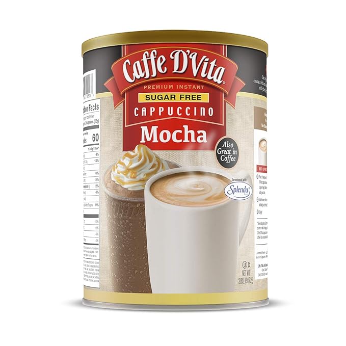 Caffe D'Vita Sugar Free Mocha Cappuccino Mix - Sugar Free Mocha Mix Gluten Free No Cholesterol No Trans Fat 99% Caffeine Free - 2 lb. (32 oz.) can