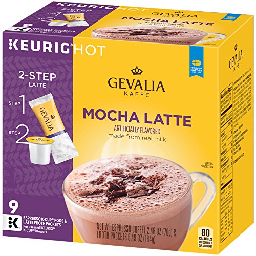 Gevalia Mocha Latte K-CUP Pods and Froth Packets 9 count (Pack of 6)