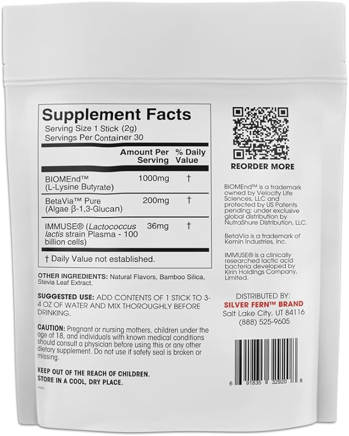 Silver Fern Brand Postbiotic+ Strawberry Lemonade Powder – Postbiotic Supplement with BIOMend™ BetaVia™ and Immuse® – Supports The Digestive System &amp Overall Wellness – 30 Stick Packs