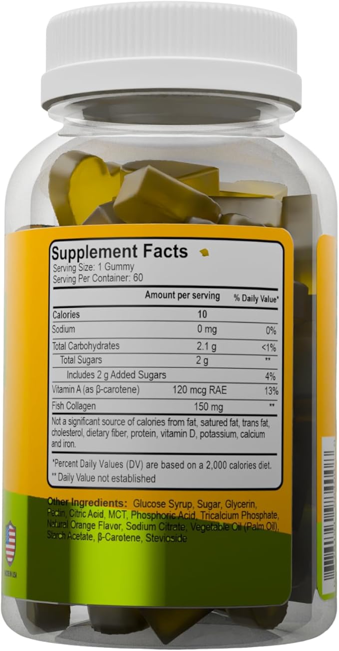 Collagen Gummies with Vitamin A for Skin Health Hair &amp Nails Growth Supplement for Men and Women Non-GMO Gelatin-Free - 60 Gummies