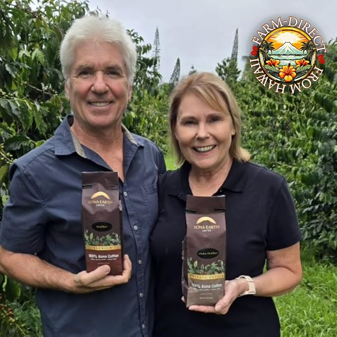 KONA EARTH 100% Kona Premium Coffee Dark Roast Whole Bean (8oz) Farm-Direct Authentic Hawaiian Kona Coffee beans from Hawaii’s Big Island Micro-Batch-Roasted