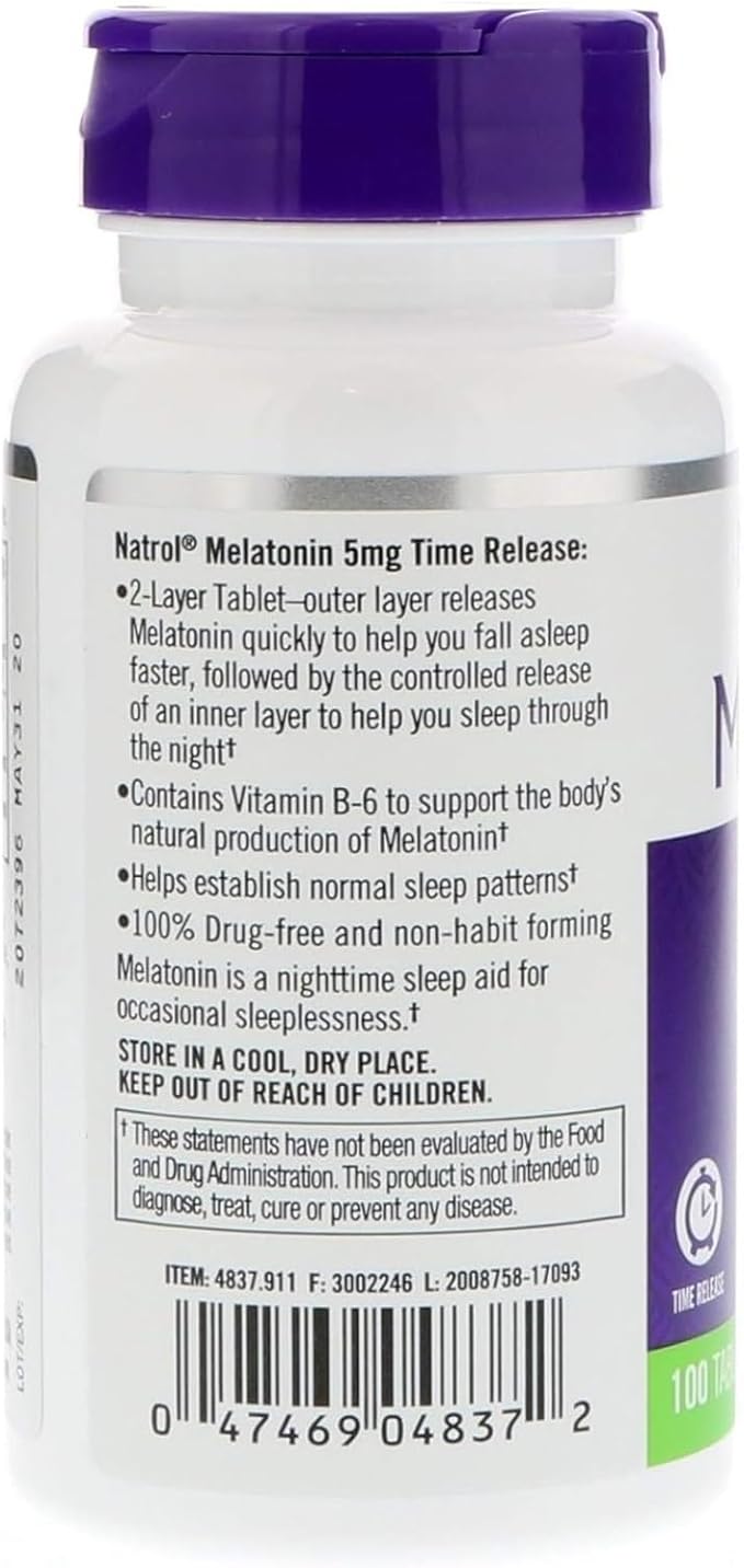 Natrol Melatonin Time Release 5mg Tablets 100 ea ( Packs of 4)