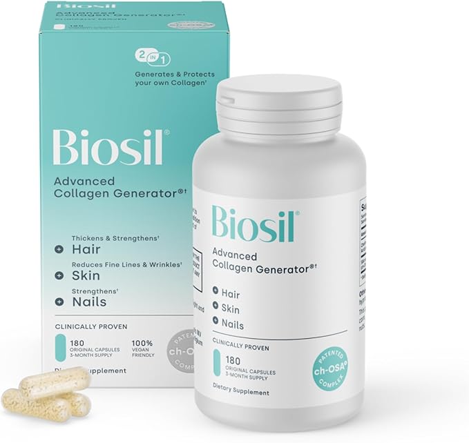 Biosil Collagen Booster Supplement - 180 Original Capsules - Patented ch-OSA Activator for Skin Hair Nails &amp Joints - Supports Natural Production - 90-Day Supply
