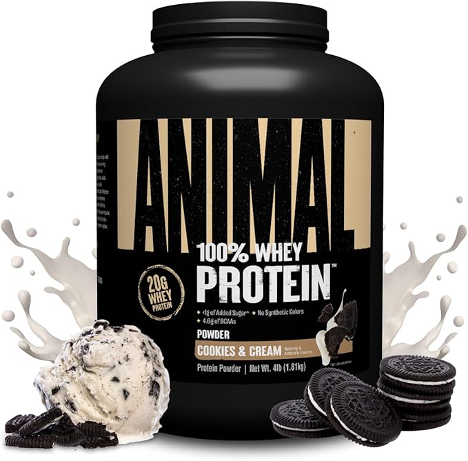 Animal 100% Whey Protein Powder – Whey Blend for Pre Workout or Post Workout Recovery Anytime Low Sugar Protein Boost Meal Replacement with BCAA Branched Chain Amino Acids – Cookies &amp Cream 4 l