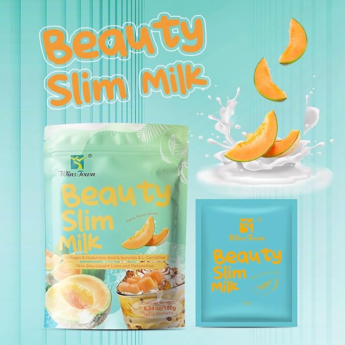 Marine Collagen Drink Mix Powder – Melon Flavor Beauty Drink with Collagen Peptides L-Carnitine L-Glutathione Green Tea &amp Botanical Blend – Daily Wellness Collagen Beverage – 6.35 oz