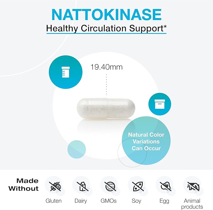 XYMOGEN Nattokinase - Cardiovascular &amp Vascular Wellness Support - 100 mg Nattokinase - Enzyme Formula - Vegan &amp Non-GMO - 60 Capsules