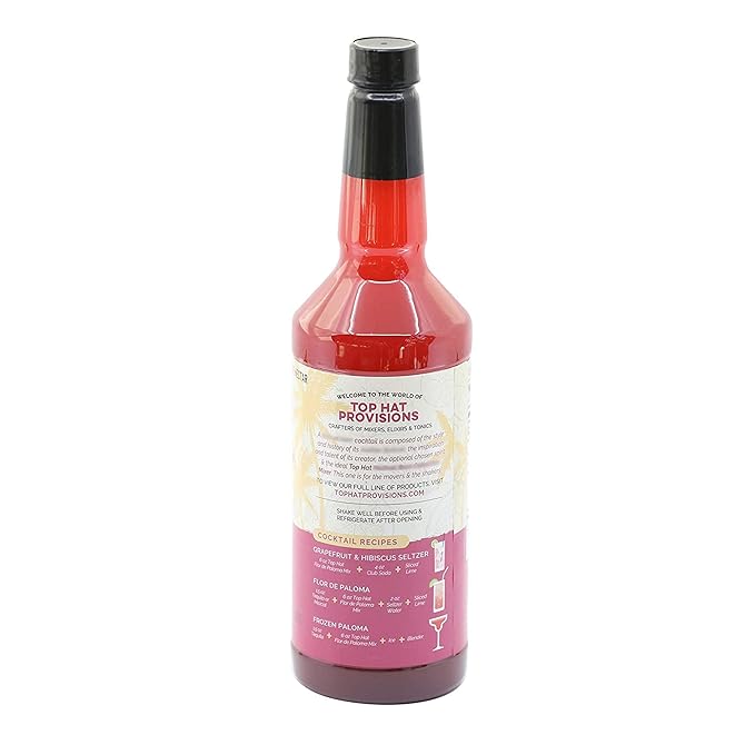 Top Hat Hibiscus Paloma Mix - Grapefruit Cocktail Mixer - Handcrafted with Organic Agave - Low Calorie - 2 Pack of 32oz Bottles