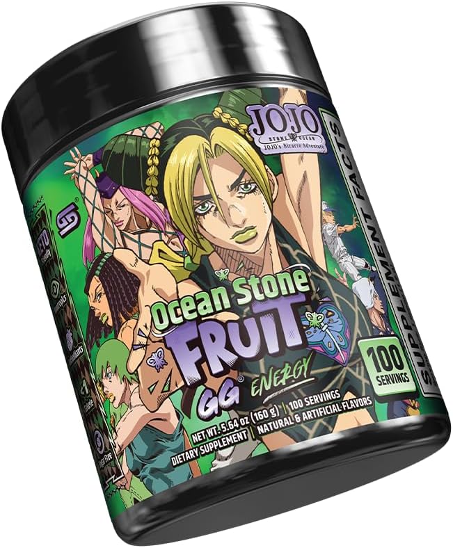 Gamer Supps GG Energy - JoJo's Ocean Stone Fruit (100 Servings) - Keto Friendly Gaming Energy and Nootropic Blend Sugar Free + Organic Caffeine + Vitamins Powder Drink
