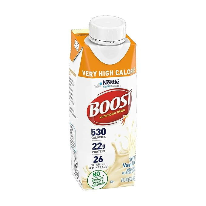 Boost Very High Calorie Nutritional Drink Very Vanilla Made with Natural Vanilla Flavor &amp No Artificial Flavors Colors &amp Sweeteners 8 FL OZ (Pack of 12)