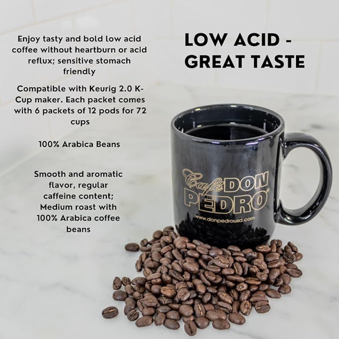 Cafe Don Pedro Hazelnut Cream Low Acid Coffee Pods - Compatible with Keurig K-cup Coffee Maker 100% Arabica Battles Heartburn Acidic Reflux 72 count