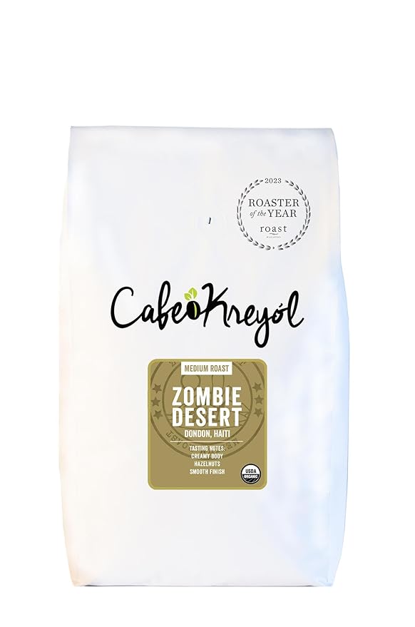 Cafe Kreyol Organic Zombie Desert | 5 lb - Haitian Blue Medium Roast Coffee - Whole Bean – Low Acidity Creamy Body &amp Hazelnuts with a Smooth Finish USDA Certified Organic
