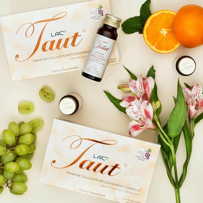 TAUT Liquid Collagen for Women – 13000mg Marine Collagen Drink with Hyaluronic Acid Grape Seed &amp Elastin – Visible Skin Hair &amp Joint Support – 2 Box (8 Bottles Each)