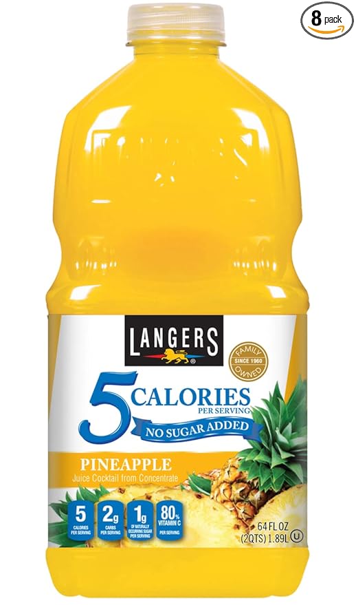 Langers 5 Cal Pineapple Juice Cocktail 64 Fl Oz (Pack of 8)