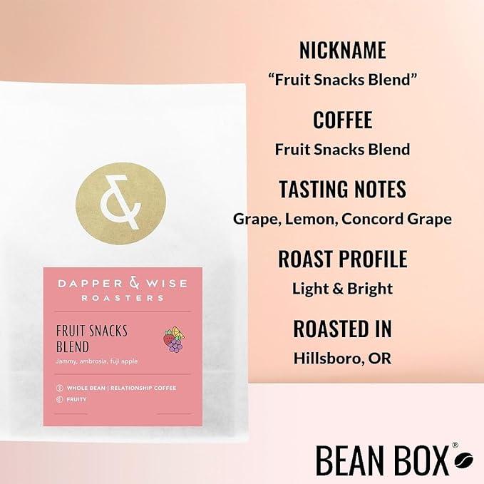 Fruit Snacks Blend - Roasted by Dapper &amp Wise - Whole Bean Coffee - 12 Ounce Bag