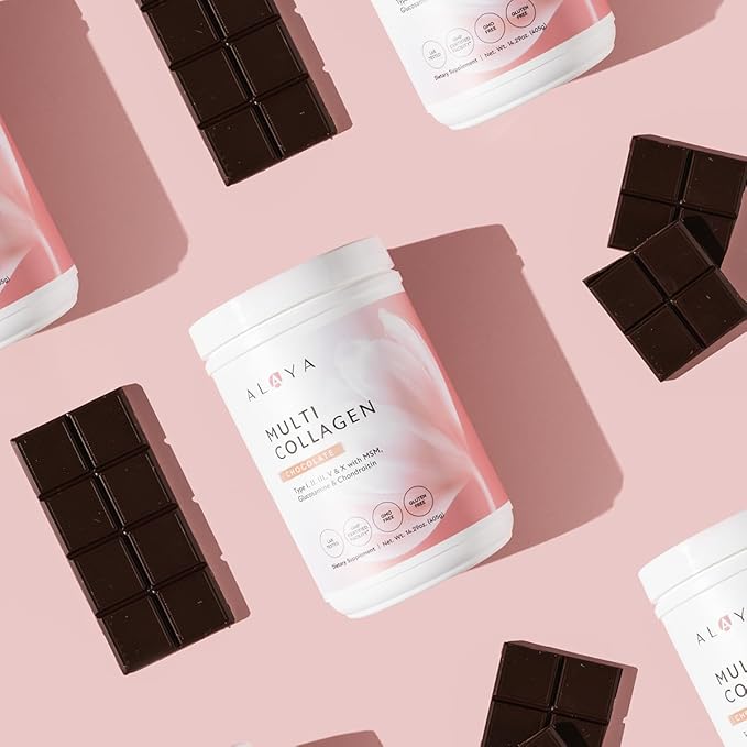 Alaya Multi Collagen Powder - Type I II III V X Hydrolyzed Collagen Peptides Protein Powder Supplement with MSM + GC (Chocolate)