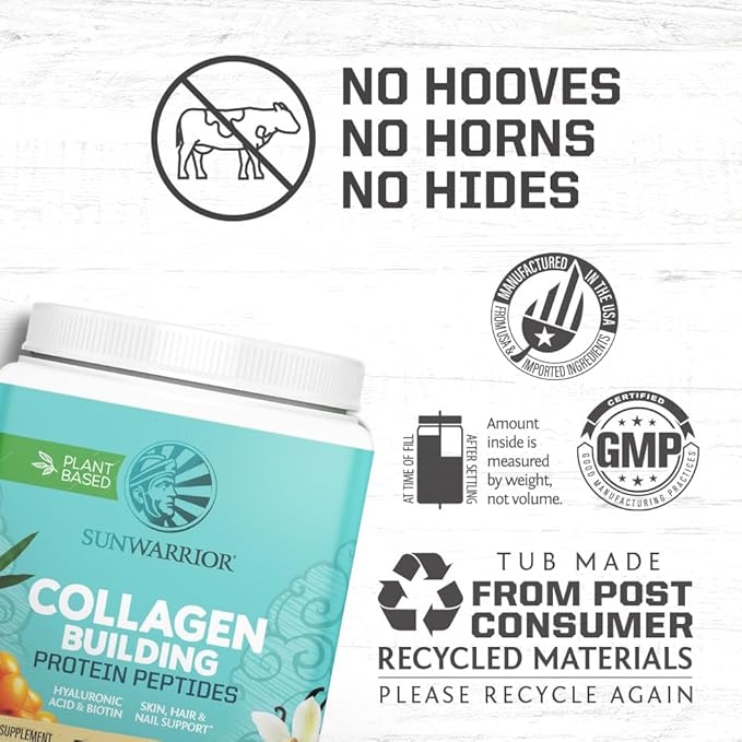 Sunwarrior Vegan Collagen Building Powder | Plant-Based Vanilla Flavored 20 Servings &amp Creatine Monohydrate Powder | Micronized Creatine Unflavored 60 Servings